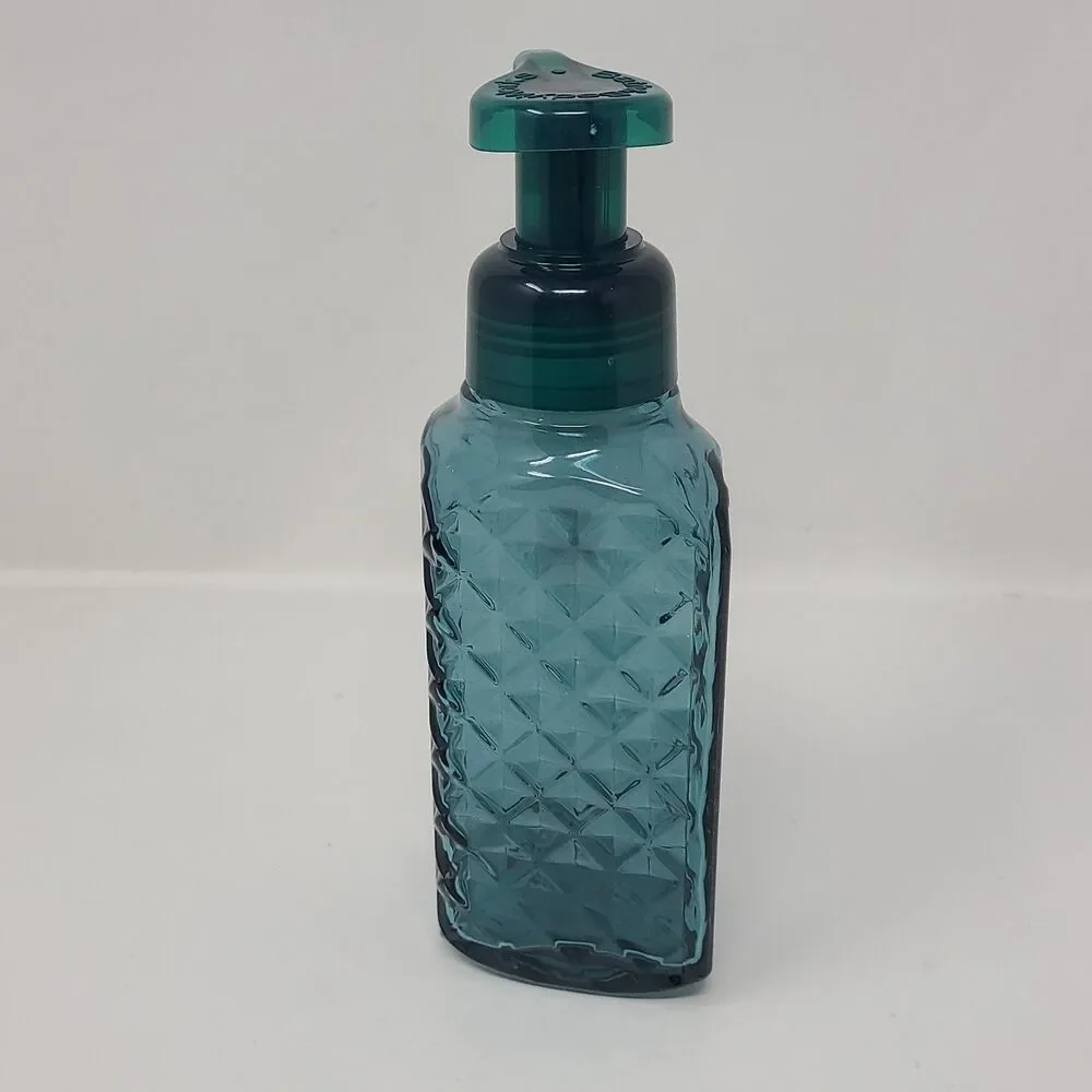 Bath & Body Works Faceted GREEN Glass Foaming Soap Dispenser Holder